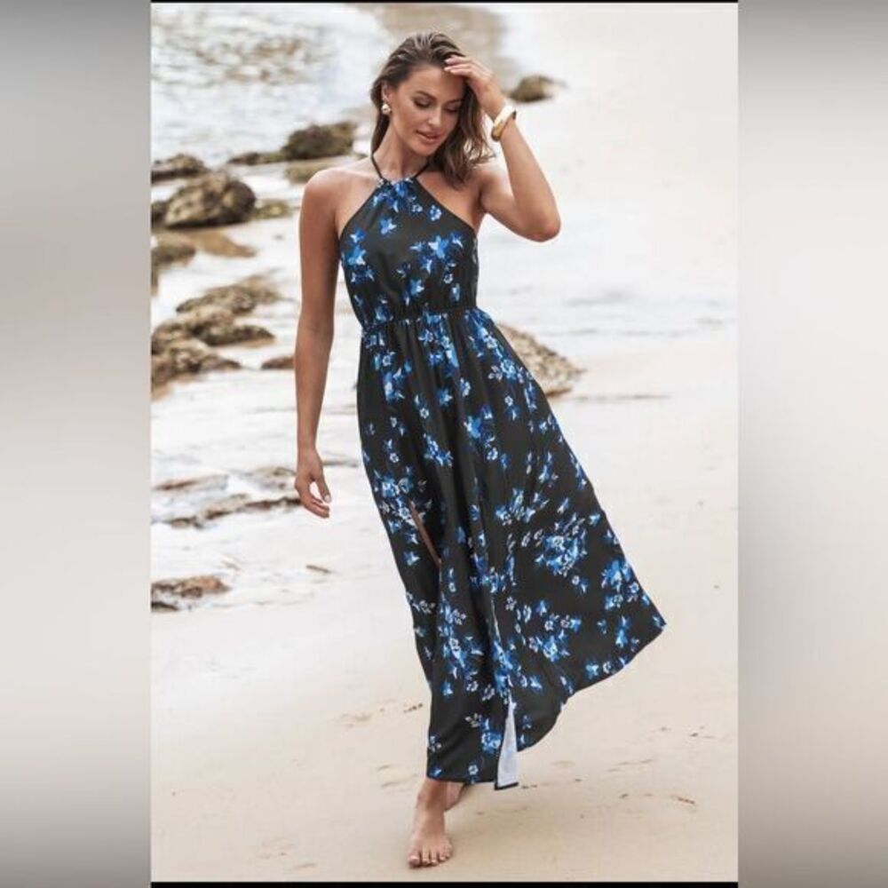 Cupshe Women Floral Halter Long Dress Sleeveless Beach Maxi Sundress XL RefCPS57